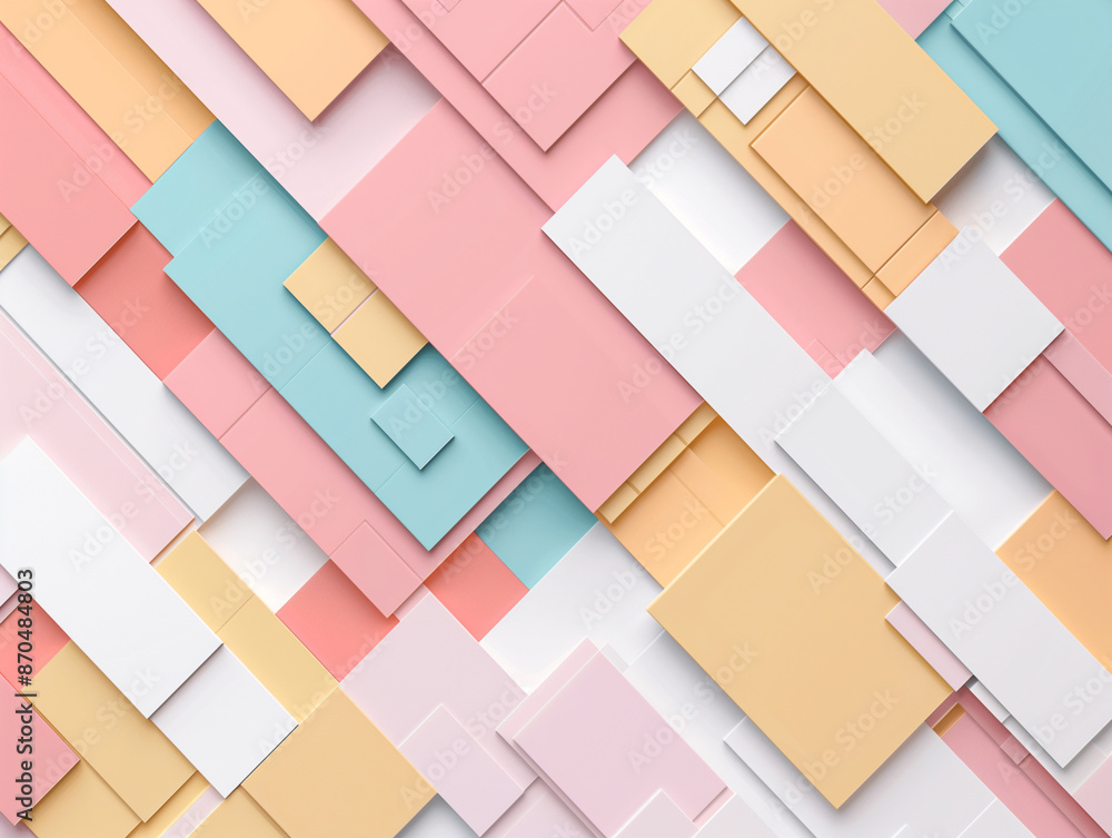 Poster Multicolored tech background, with a geometric 3D structure. Clean, pastel colored design with simple