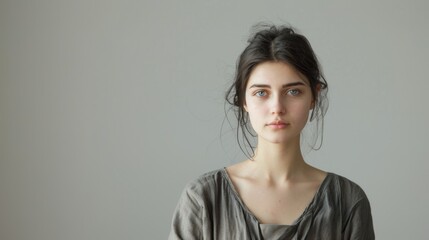 Fototapeta premium Serene Beauty: Portrait of a Young Woman with Natural Makeup
