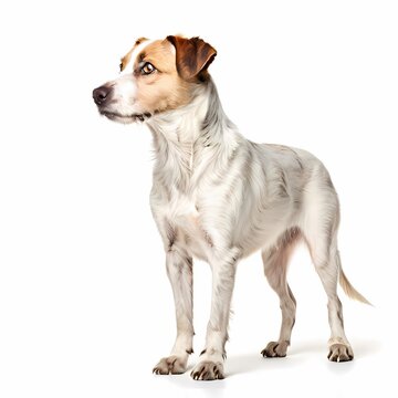 Treeing feist dog breed standing against white background, AI generated
