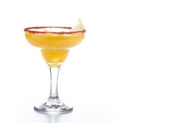 Fresh mango cocktail. Mexican mango cocktail isolated on white background. Copy space
