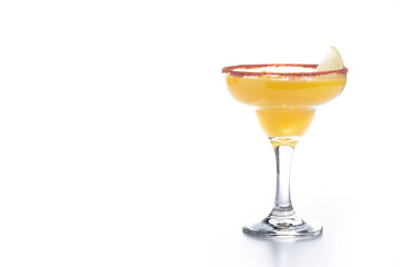 Fresh mango cocktail. Mexican mango cocktail isolated on white background. Copy space