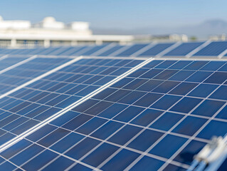 Obraz premium Solar panels at sunny power plant
