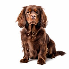 Sussex spaniel dog breed standing against white background, AI Generated