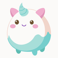 Imagine a delightful unicorn with a lovely blue horn and pink ears