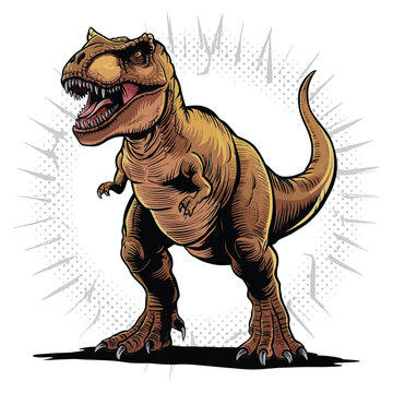 Tyrannosaurus rex or t rex dinosaur isolated on white. Comic style vector