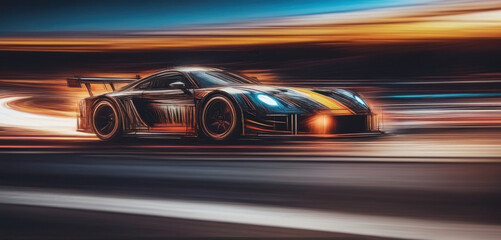 Fototapeta premium Graphic, colorful and very dynamic drawing of a racing car on the race track