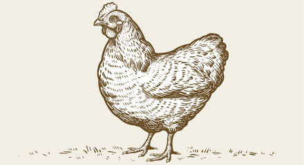 Chicken, hen, sketch. Vintage retro print, chicken, hen sketch ink pencil style drawing, engrave old school. Sketch artwork silhouette chicken, hen isolated on white background. Vector Illustration