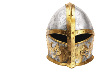 a helmet with gold trim