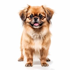 Tibetan spaniel dog breed standing against white background, AI Generated