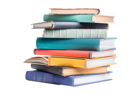 a stack of books with a white background