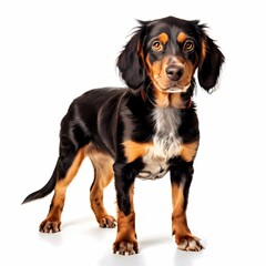 Transylvanian hound dog breed standing against white background, AI Generated