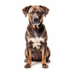 Treeing tennessee brindle dog breed standing against white background, AI Generated