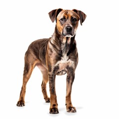 Obraz premium Treeing tennessee brindle dog breed standing against white background, AI Generated
