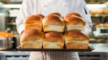 Professional Chef Presenting Freshly Baked Brioche Buns in Bakery