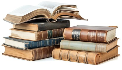 Naklejka premium Pile of old books isolated on white background