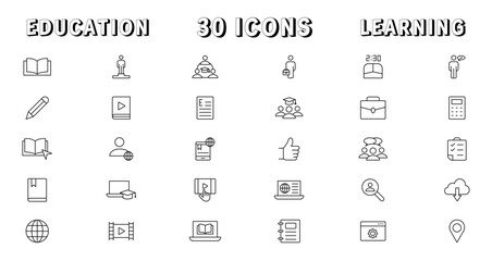 Education and Learning thin line icons set. Education, School, Learning editable stroke icons. Vector illustration