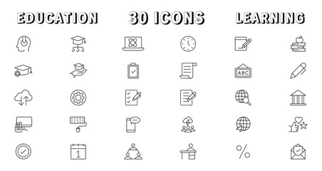 Education and Learning thin line icons set. Education, School, Learning editable stroke icons. Vector illustration