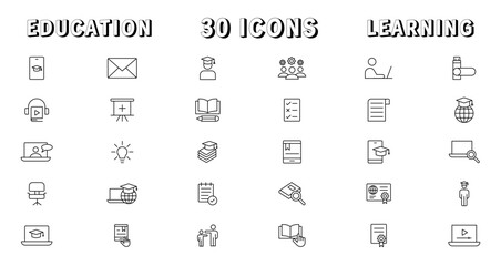 Education and Learning thin line icons set. Education, School, Learning editable stroke icons. Vector illustration