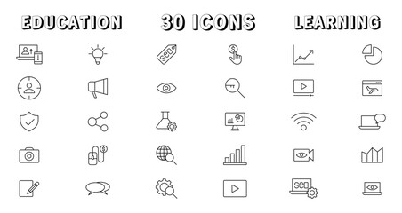 Education and Learning thin line icons set. Education, School, Learning editable stroke icons. Vector illustration