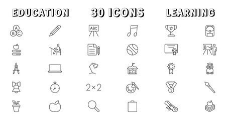 Education and Learning thin line icons set. Education, School, Learning editable stroke icons. Vector illustration