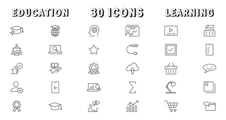 Education and Learning thin line icons set. Education, School, Learning editable stroke icons. Vector illustration