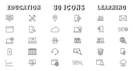 Education and Learning thin line icons set. Education, School, Learning editable stroke icons. Vector illustration