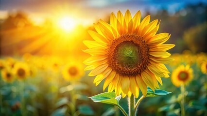 Fototapeta premium Vibrant sunflower basking in the warm sunlight , sunflower, sun, bright, petals, yellow, nature, vibrant, plant, gardening, summer