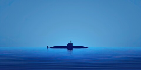 A minimalist submarine silhouette against a blue ocean, minimalist style