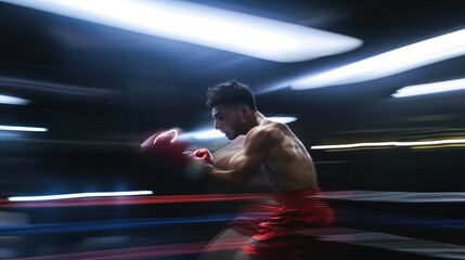 Fototapeta premium Boxer Practicing Skills in Training Ring