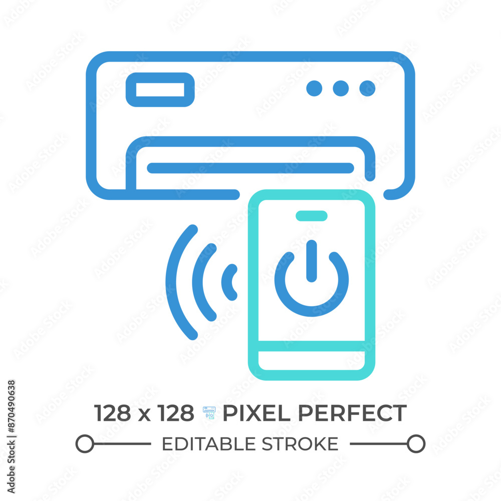 Poster ac remote control two color line icon. air conditioner. temperature control. wireless technology bic