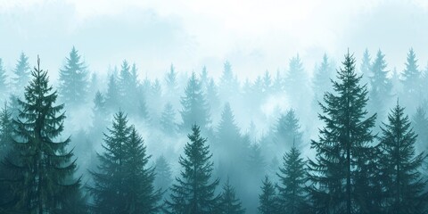 Fototapeta premium Enchanted Pine Forest in Fog