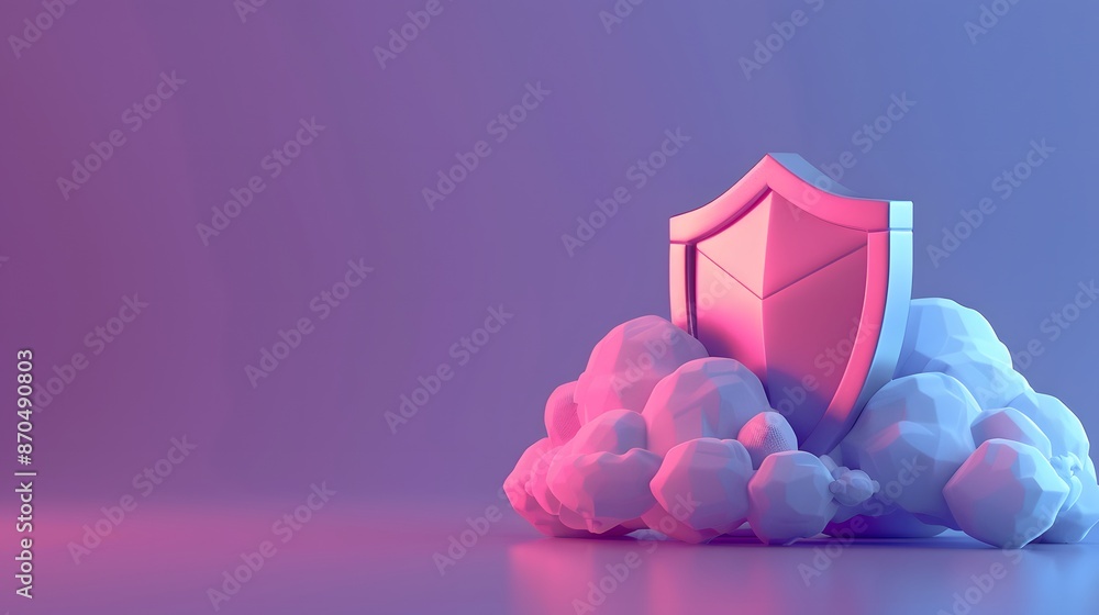 Poster 3d illustration of a shield over a cloud, symbolizing cloud data security in a modern digital enviro
