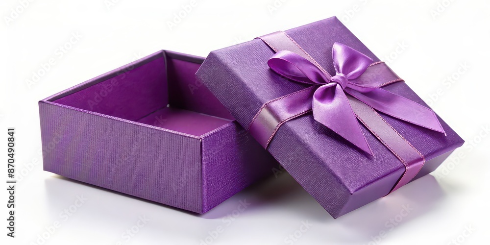 Poster Purple open gift box isolated on white background, gift, present, surprise, box, celebration, festive, holiday, purple, open