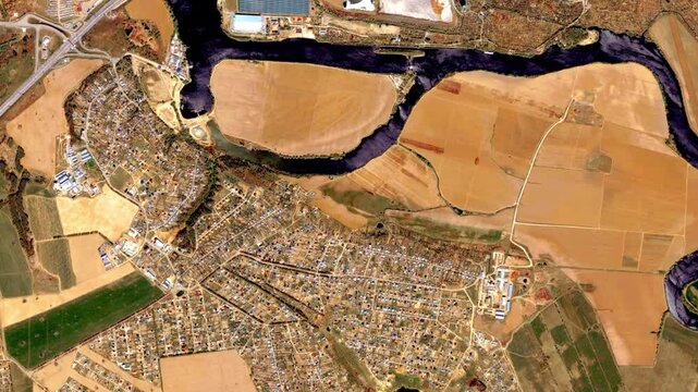 3D Aerial top satellite view of the city of  Russia  