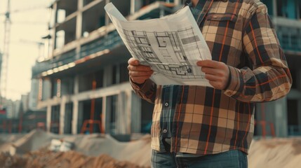 Man with Blueprint in Front of Building