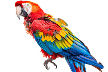 a colorful parrot standing on a white background