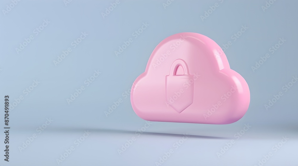 Poster 3d pink cloud shape icon with lock symbol representing cloud security in a minimalistic design again