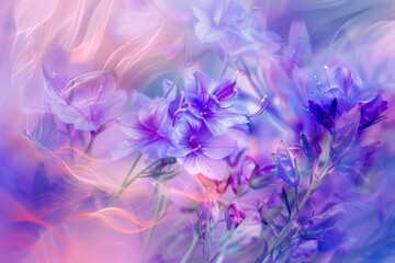 dreamy flowers motion blur, neon purple colors, abstract art, photography realistic copy space