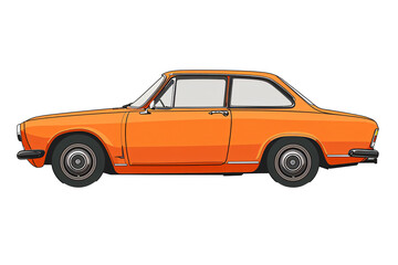 an orange car with black wheels