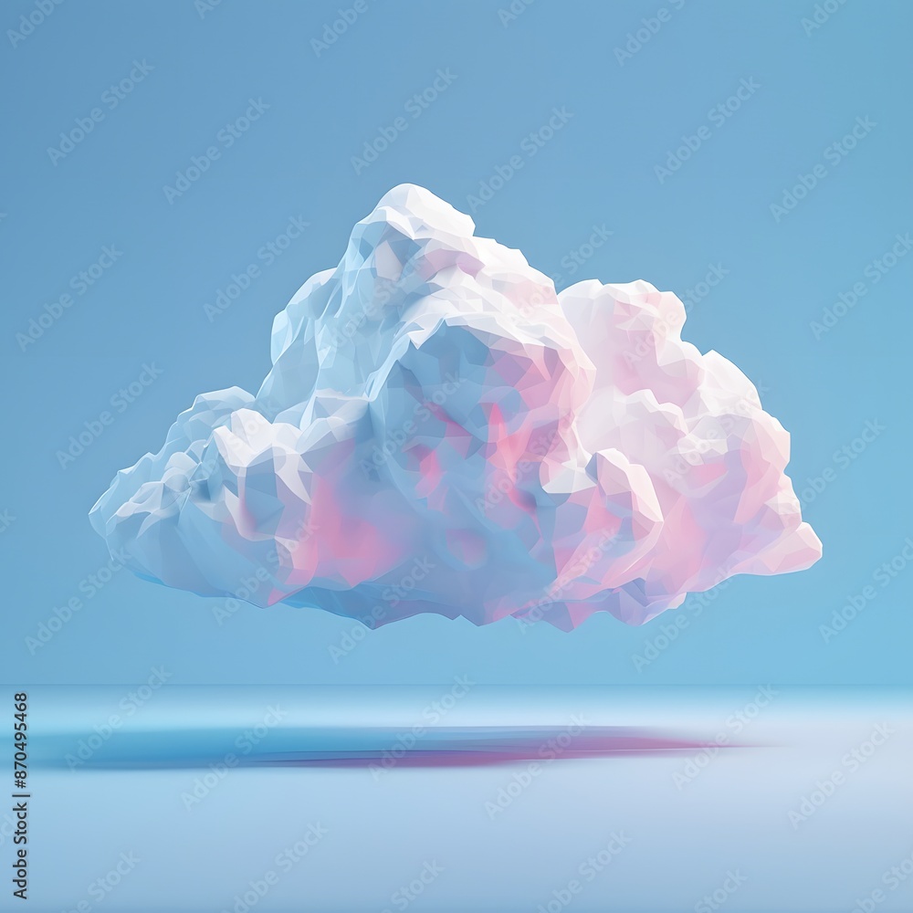 Aufkleber abstract 3d render of a fluffy white cloud with pink highlights, floating against a soft blue backgr