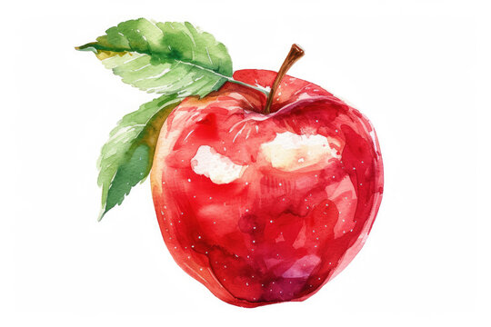 recommend clip art: apple,beautiful fruit with leaves, watercolor