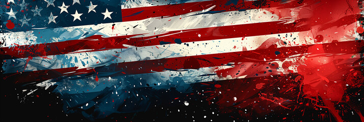Celebrate Memorial Day, Independence Day! Banner with Copy Space, USA American Flag Elements, white background