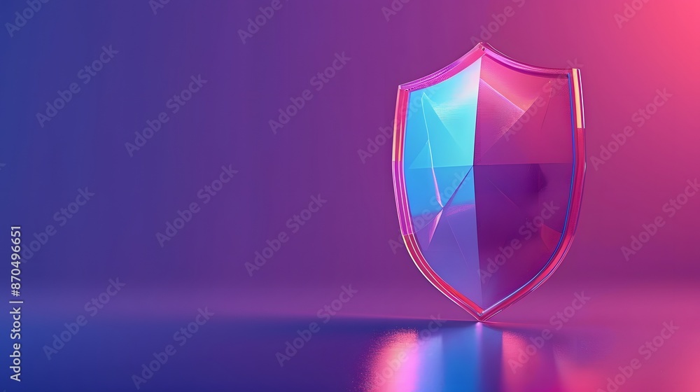 Poster colorful 3d shield representing digital security and protection on a vibrant gradient background, pe