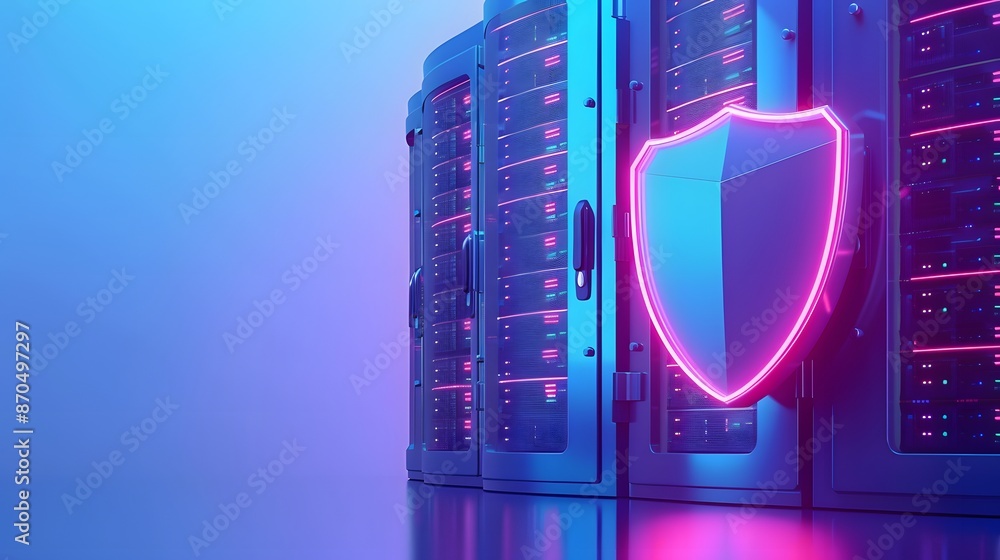 Aufkleber data center security concept with futuristic servers and glowing shield symbolizing protection and c