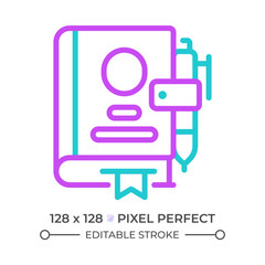 Diary two color line icon. Taking notes. Personal journal. Mental wellbeing practice. Writing down thoughts bicolor outline symbol. Duotone linear pictogram. Isolated illustration. Editable stroke