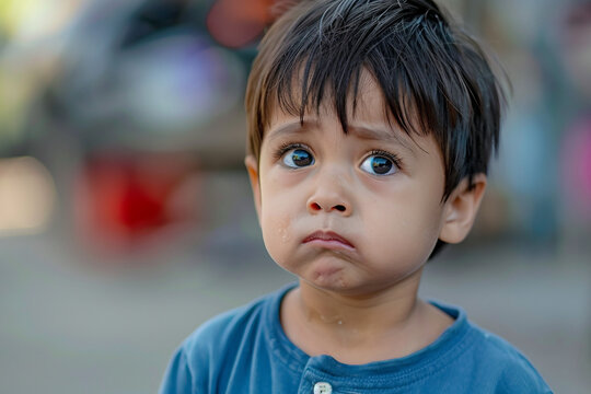 Poor little kid lost in big city forest woods airport street, Generative AI modern technology picture