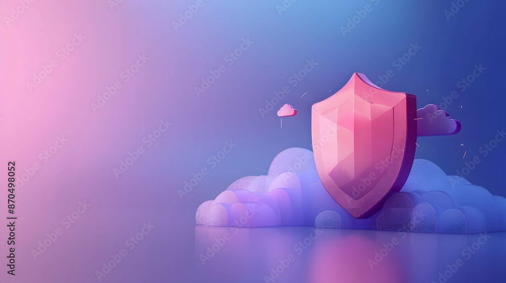 Poster digital illustration of a shield icon over a cloud, symbolizing cloud security and data protection i