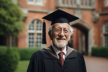 AI generative photo image of mature intelligent man graduation wearing tassel headwear hat