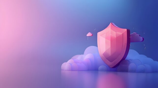 Digital illustration of a shield icon over a cloud, symbolizing cloud security and data protection in a colorful abstract background.