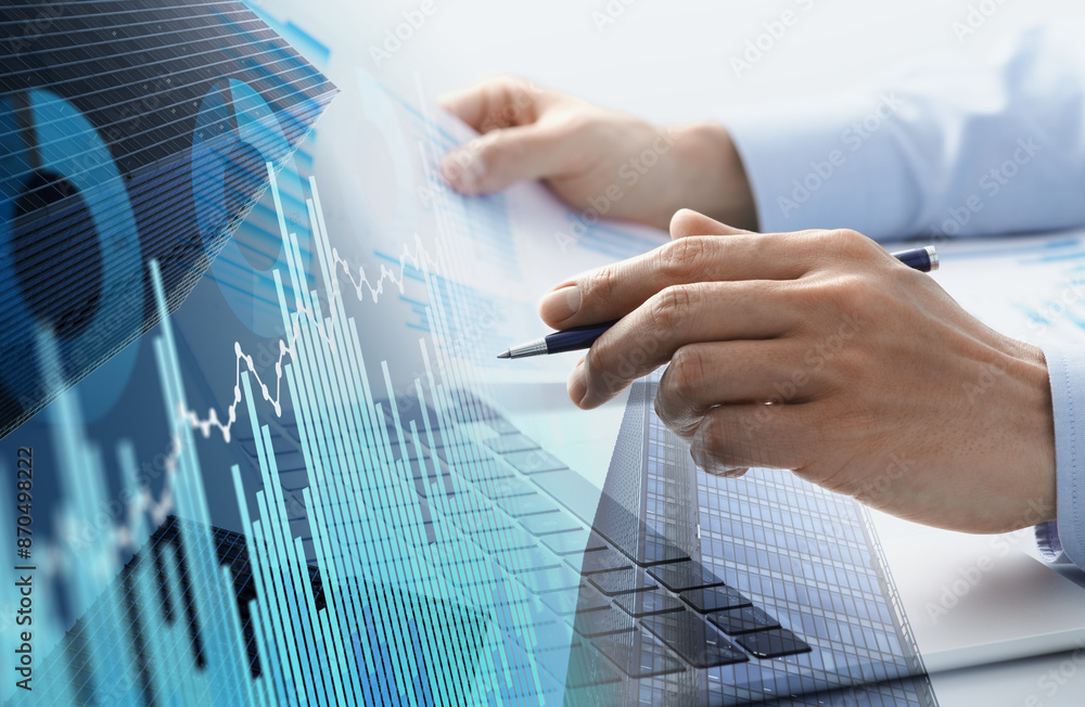 Leinwandbilder marketing analysis and strategy. corporate analysis and industry trends. businessman analyzing stati
